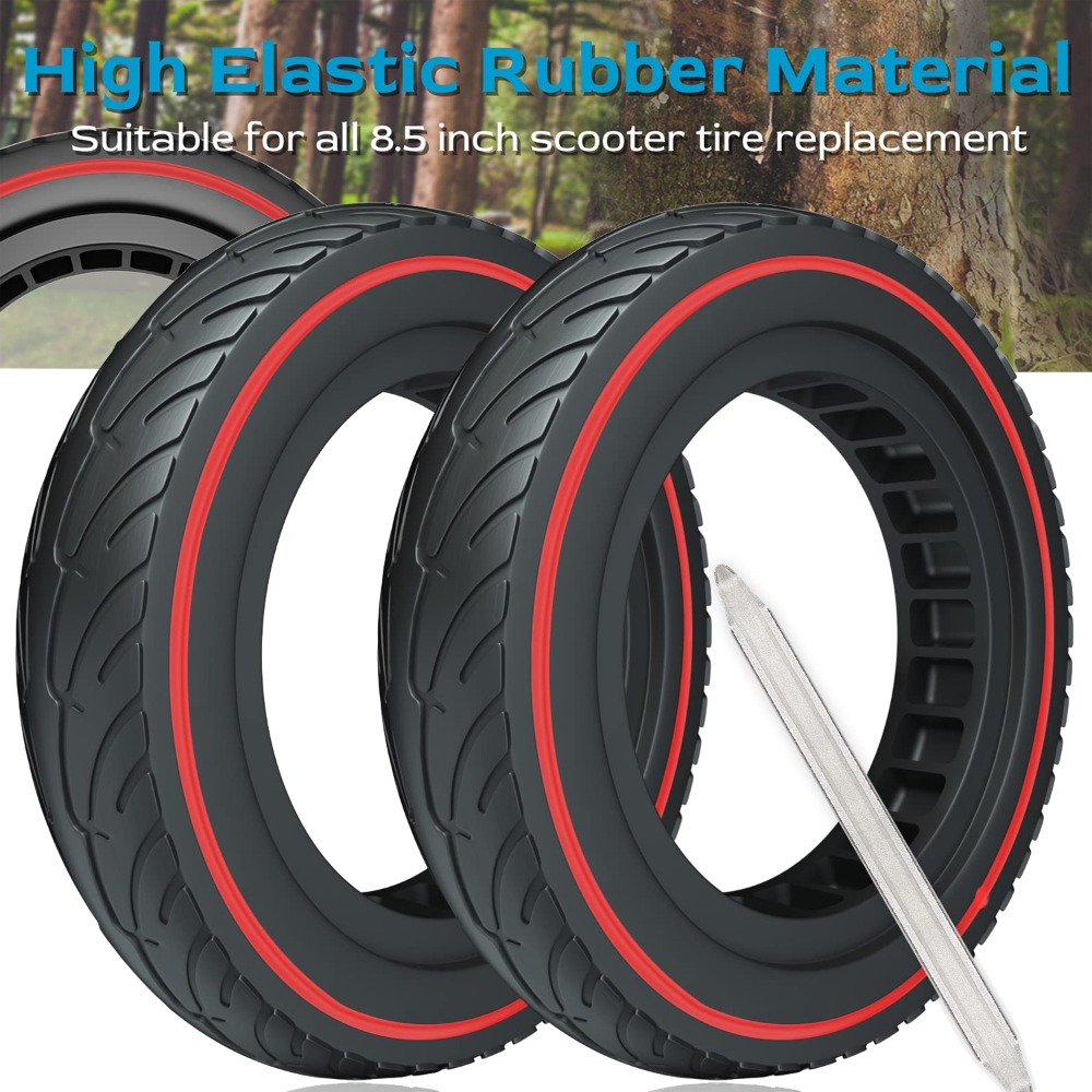 Image of Pair Of 8.5-inch Solid Rubber Tires For Electric Scooters, Featuring A Honeycomb Tread Design, Compatible With For Xiaomi M365, Pro, 1s, And Models