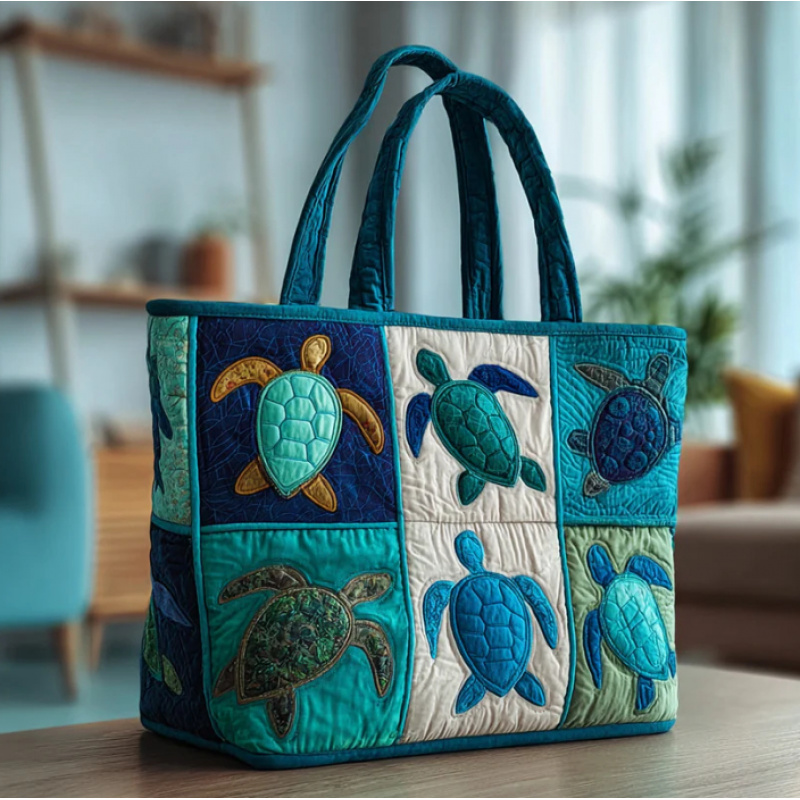 TEMU Women's Large Capacity Sea Turtle Tote Bag, 3d Digital Printed And Quilted Canvas Bag, Machine Washable, Perfect For Beach, Vacation, Shopping,