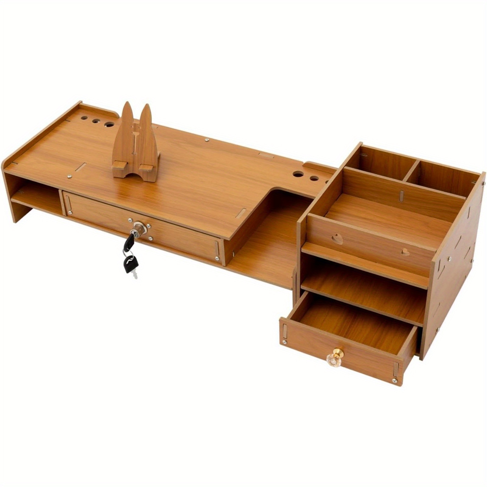 Thermall Alnemy Cherry Wood Monitor Stand with Storage Drawers – 2-Tier Adjustable Desktop Organizer for Computer, Laptop, Printer, and Office Supplies, Ergonomic Design with 6 Folded Storage Compartments, Large Capacity for Home or Office Use, Home Office Furniture | Modern Wooden Stand | Smooth Wooden Surface