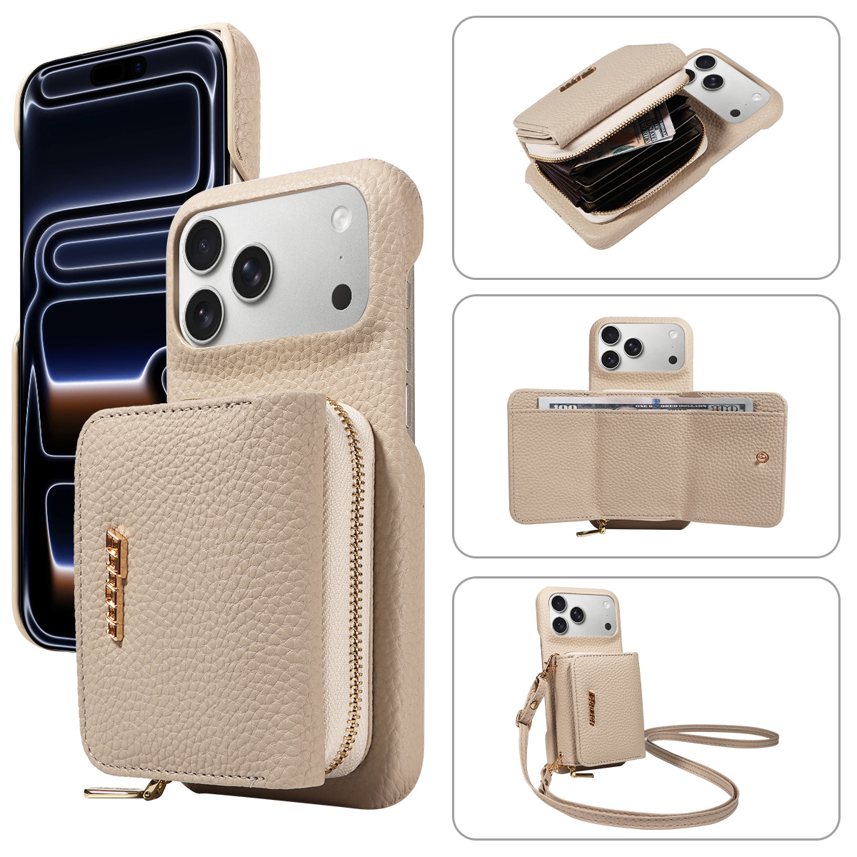 TEMU Phone Case - Accordion Zipper Wallet Style Phone Case For Iphone 17 Pro Max 17e 17 Air 1716e 16 15 14 13 12 11 Pro 7 8 Plus X Xs Xr Xs Max Faux
