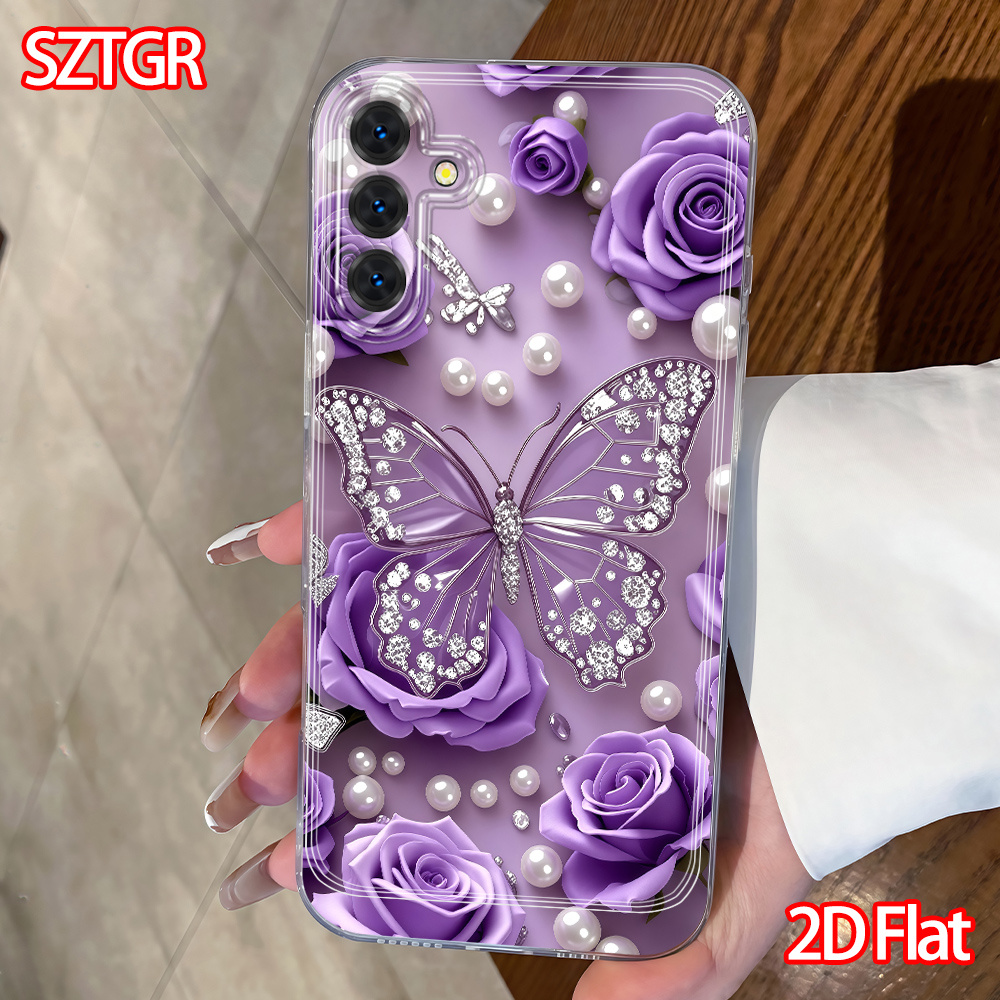 Phone Case: Phone Case - 2d Purple Diamond Rose Phone Case Elegant Style For S22 S23 S24 S25 S26 A13 A14 A15 A16 A52 Gift Case