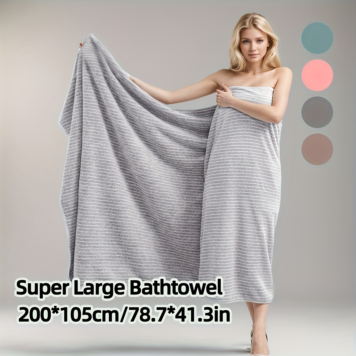 TEMU 1pc 200 X 105cm Extra Large Luxury Bath Towel, Modern Striped Design, Super Absorbent And Soft, Quick Drying, Versatile Use For Home, Hotel, Rv