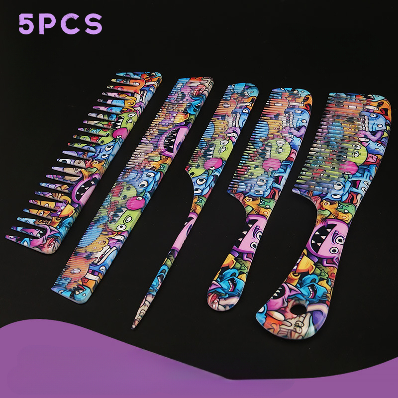TEMU 5pcs Set, Cartoon Graffiti Hair Cutting Comb, Hairstylist's Pointed Tail Comb, Hair Styling Comb, Hair Comb Set For Men And Women