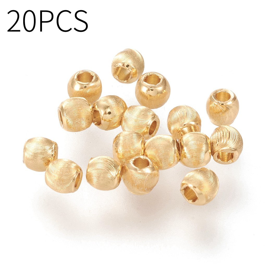 TEMU 20 Stück 18K vergoldete Messingperlen, strukturiert, solide rund, golden, 3,5 x 3,4 mm, Loch: 1,4 mm