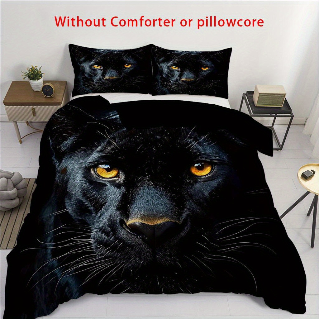 TEMU [2d Flat Printing] -2/3pcs Duvet Cover Set (1 Duvet Cover And 1/ 2 Pillowcases, Without Core), And Elegant Black Background With Animal Printed