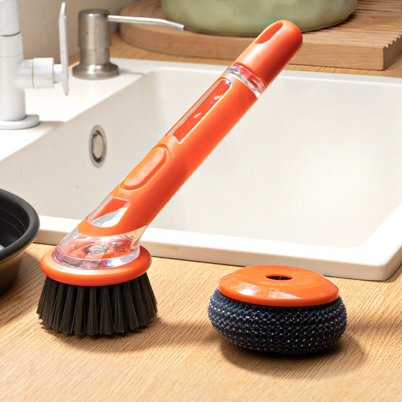 ergonomic dishwashing brush with soap dispenser extended handle replaceable head for of pots pans sinks essential kitchen tool Product details 9