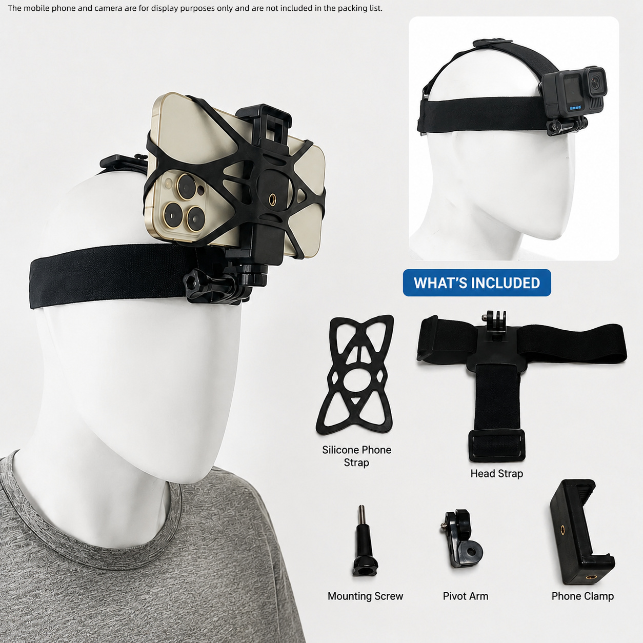 TEMU Head-mounted Mobile Phone Mount With Phone Clip; First-person View (pov) Headband; Pov Action Camera Mount; Mount For Outdoor Live Streaming And