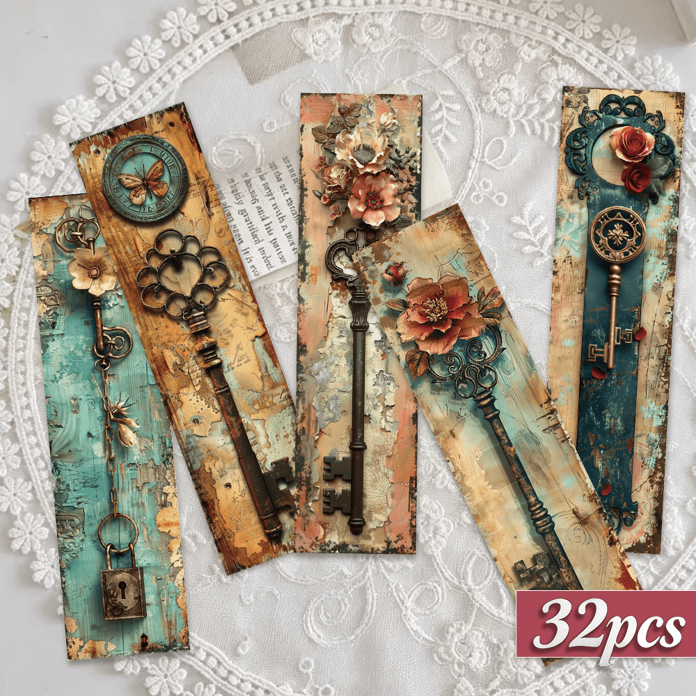 TEMU 32pcs. Vintage Style, Distressed, Carved Key Bookmarks. Perfect As A Bookmark, Planner Divider, Or Page Marker - Ideal Gift For Christmas,