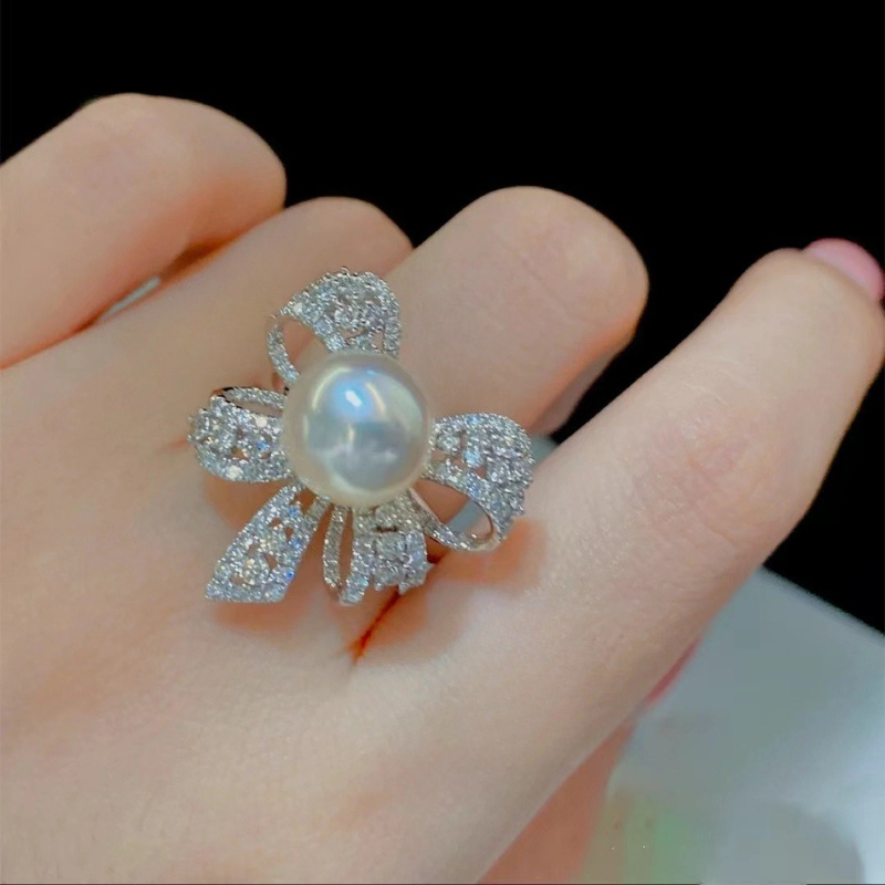 Women's Elegant Bling Bow Engagement Ring, June Birthstone