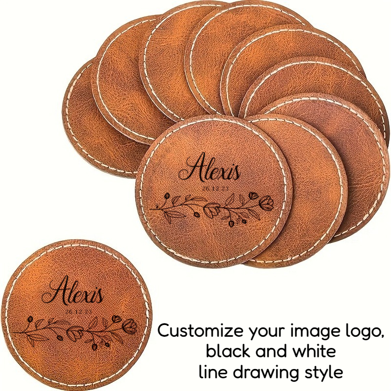 TEMU 5pcs Of Personalized Custom Engraved Pattern Logo, Needs Line Drawing Style, Blank Artificial Leather Hat Patch, With Laser Bonded Artificial