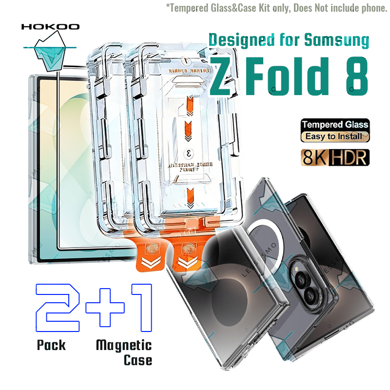 TEMU Designed For Z Fold 8 Ultra Screen Protector [2+1] 2pack Easy-install Kit Hd Tempered Glass Film And 1set Tpu Pc Magnetic Case [support Wireless
