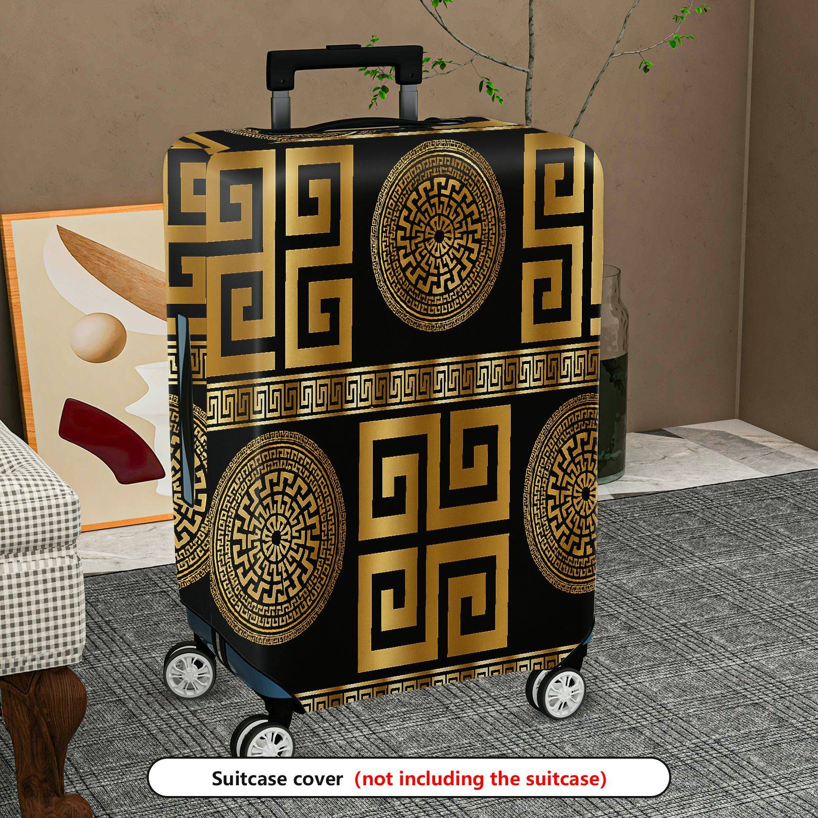 TEMU 1pc Geometric Pattern Classic Ornamental Stylish Suitcase Protector, Elegant Theme, Gift Suitable For Business, Travel, Vacation, Checked- , To