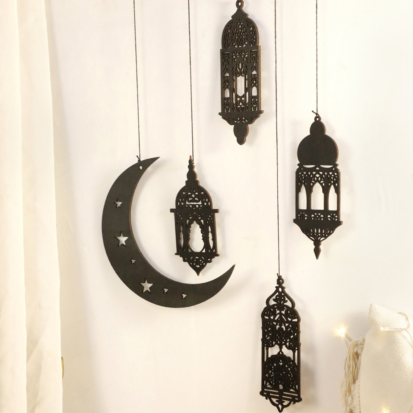 

1pc/3pcs Ramadan Wooden , Moon Wall Hanging, Eid Star Wall Hanging, , Mubarak, , Eid Party Decoration