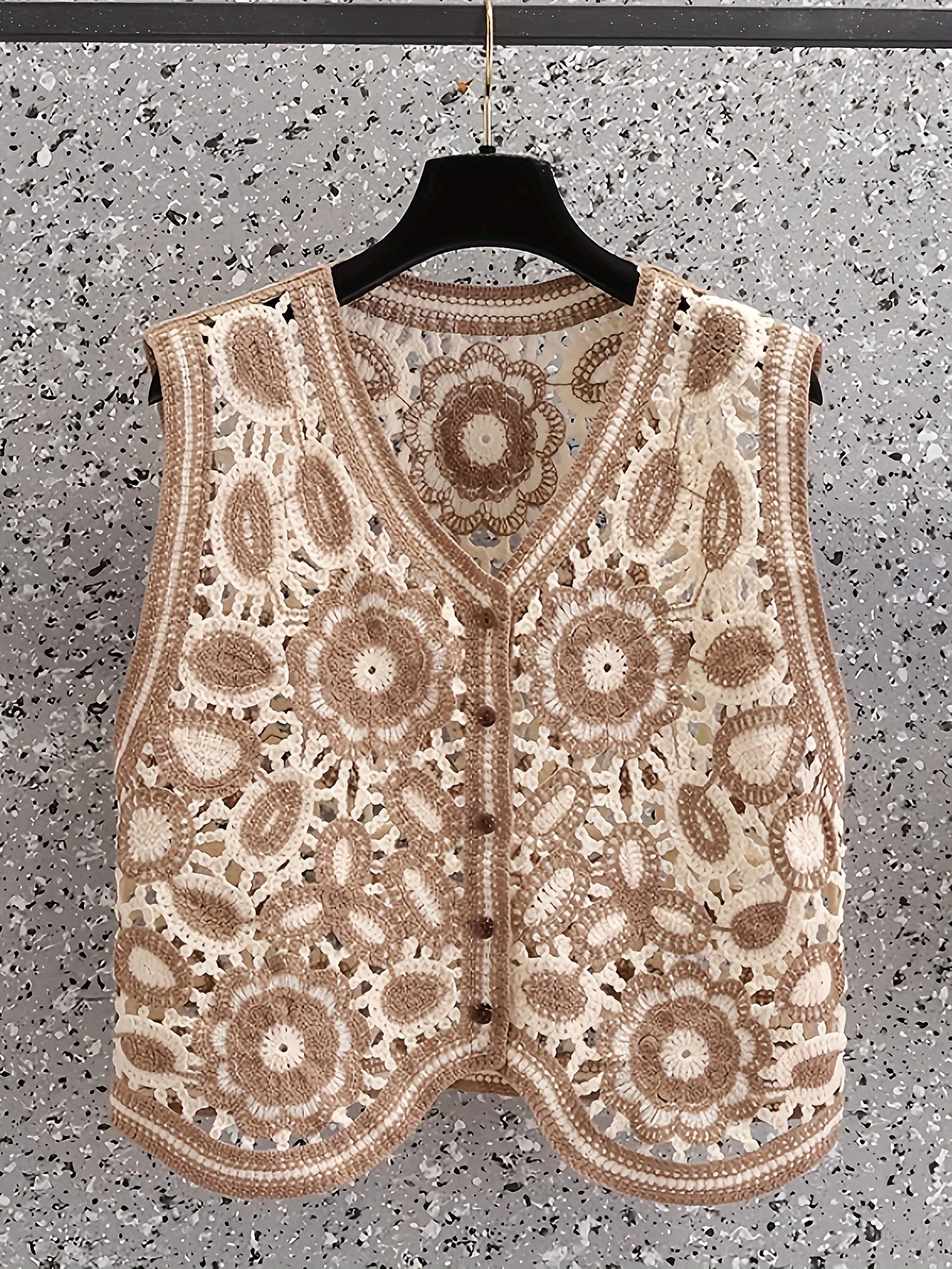 Elegant Bohemian Women's Sleeveless V-Neck Vest - Chic Geometric Crochet Pattern, Lightweight Acrylic, Semi-Sheer Summer Casual Cover-Up, Hand Wash Only, Breathable Coverup, Intricate Craftsmanship, Beach Coverup, Boho Fashion, Delicate Weave, Sheer Top, Fashion Women