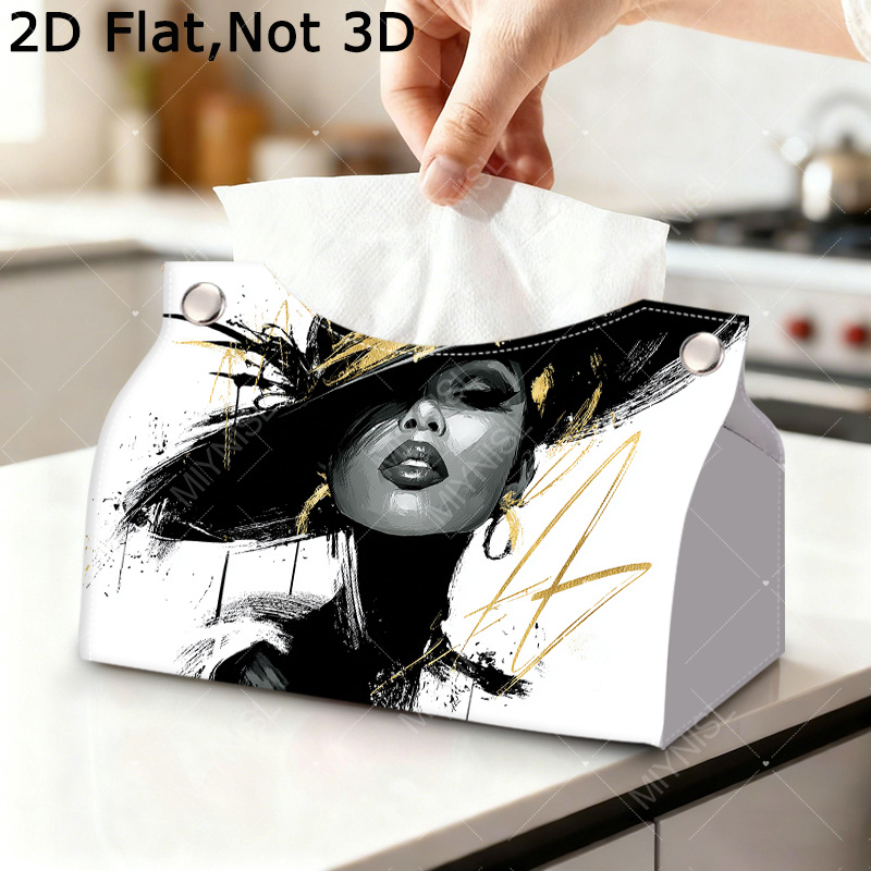 TEMU 1pc Artificial Leather Tissue Box Cover Home Decor Box Uniquely Black And With An Elegant Feminine Image Making It A Perfect Addition To