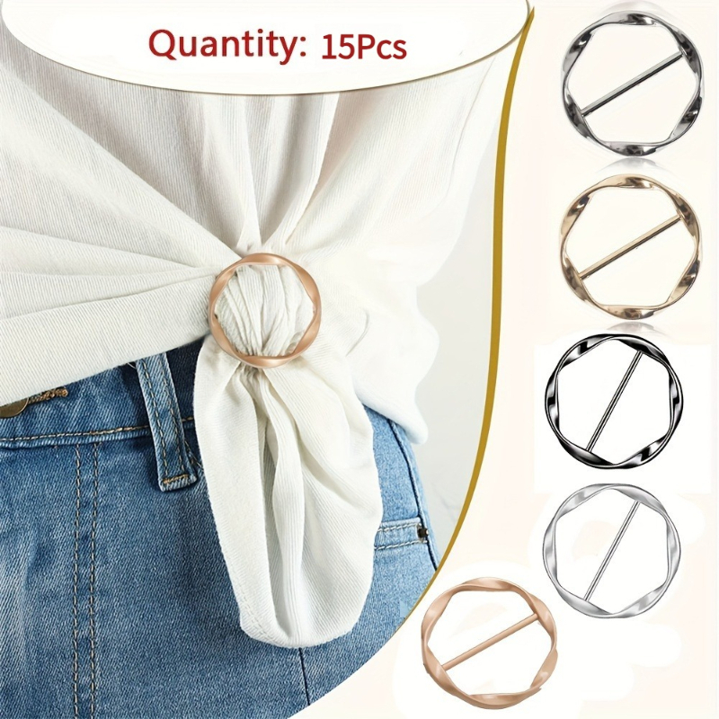 TEMU 15pcs Multi-functional Metal Scarf & T-shirt Clips - Easy Knotting And Waist Cinching Accessories, Suitable For Seamless Fixing Of Clothing Lengths And Hem Knotting
