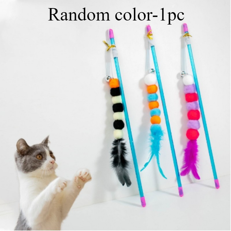 Image of 1pc Random Color Feather Elastic Rope Is Used In Cat Toys. A Cat-teasing Toy Resembling A Caterpillar, Without Battery