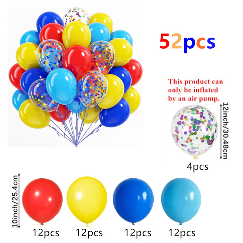 52pcs Circus Theme Balloons, Red Blue Yellow Multicolor Confetti Balloons For Circus Theme Birthday Party Shower Kids Holiday Party Events Carnival Theme Decorations, For Halloween, Christmas