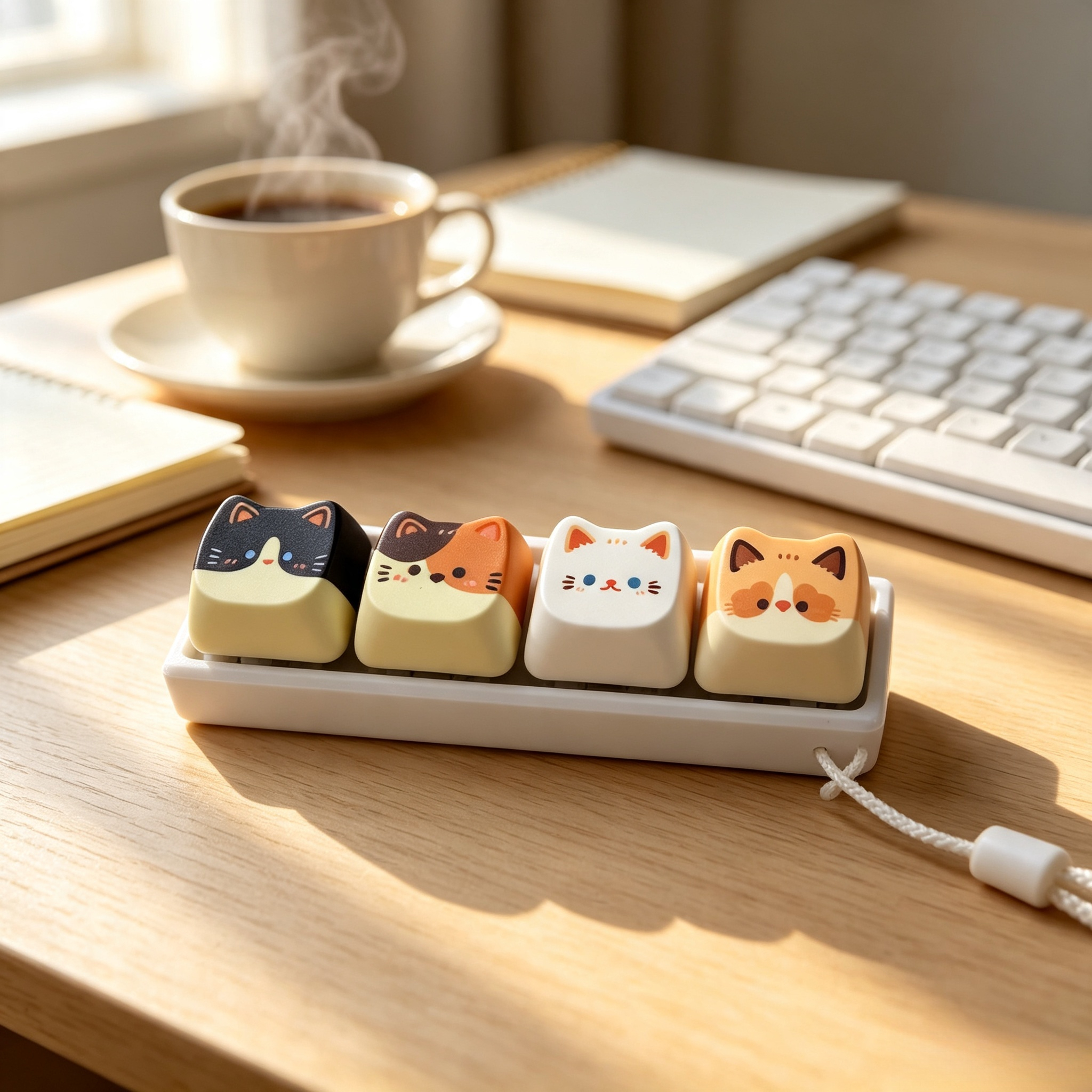 Image of Cat Relaxation Stress-relief Button - Rectangular 4-button Cat Keychain, Cat-shaped Top With , Stress-relief Keychain Toy, Relaxes And Body, Improves Focus, Ideal Gift For Parties And Holidays