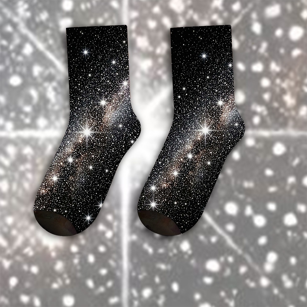 TEMU A Unique Pair Of Socks Designed With Sparkling Starry Pattern For Women And Men, Sock | Ideal For Party Costume, Gifts, Daily Wear