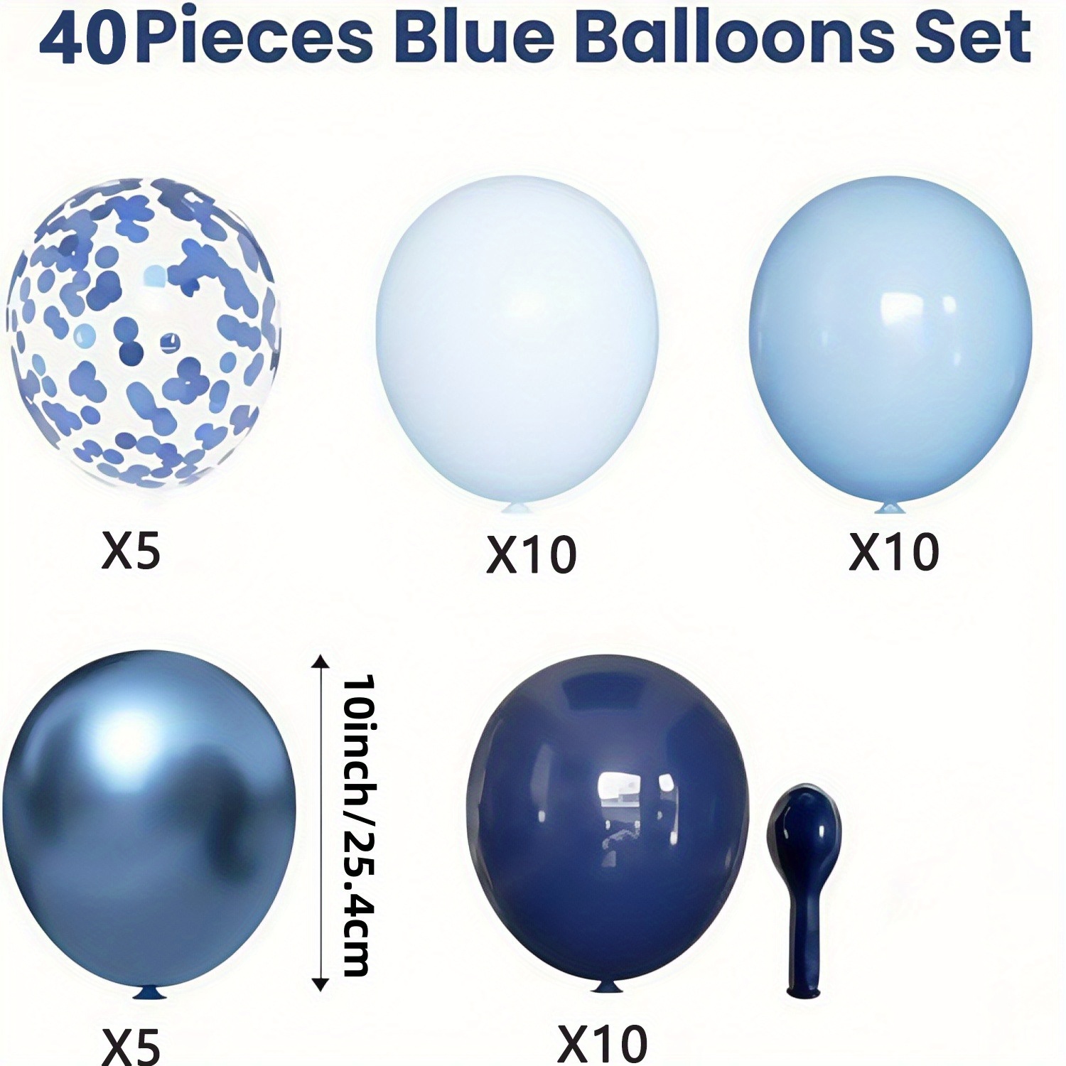 Image of Balloons Blue 40pcs 10 Balloons Navy Blue Light Balloons Metallic Confetti Balloons Set For Man Birthday Wedding Anniversary Youth Party Decoration, For Halloween, Christmas
