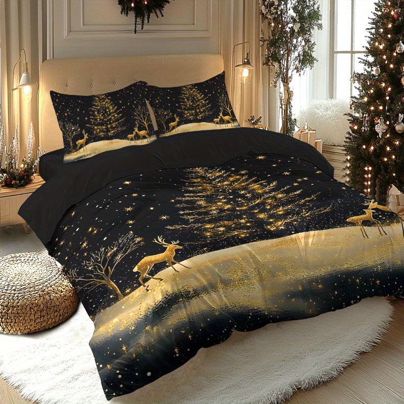 TEMU 2/3pcs 2d Flat Valentine's Christmas Series, Is And Elegant, Black Lining, Universal In , Same Style As Celebrities, Bedding, But Bedroom