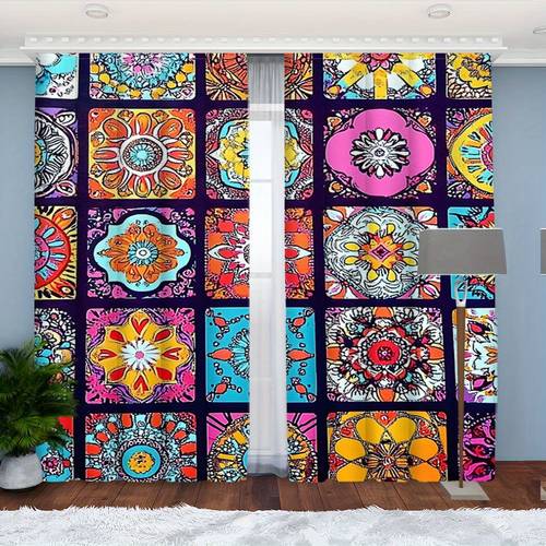 2d flat 21 65x59inch 55x150cm 2d flat 21 65x59inch 55x150cm 2pcs boho macrame curtains vibrant design with floral geometric patterns rod pocket window for bedroom living room semi transparent decorative drapes machine w 2d flat