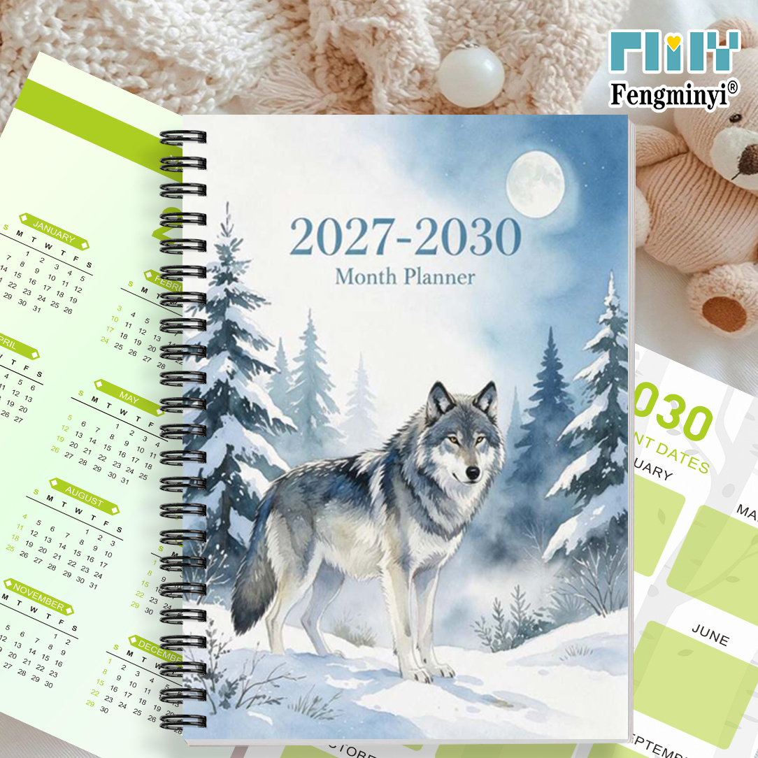 TEMU 2d Flat Planners 1pc 2027-2030 Planner, Four-year Monthly Planner, Wolf-themed Watercolor Aaa5 Wild Wolf Illustration, 48 Months For The Entire