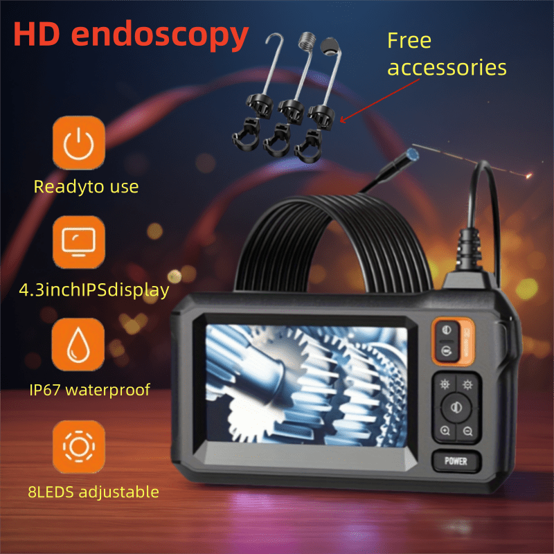 1pc Cámara de Inspección Flexible 5m/1m, Endoscopio con Pantalla IPS LCD de 4.3", 8 Luces LED, Batería Recargable 2000mAh, Compatible USB/Banco de Energía, para Hogar, HVAC, Fontanería e Inspección de Tuberías Vehiculares