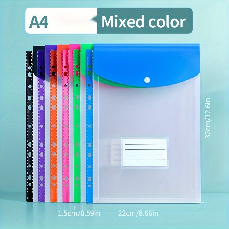 Sooez 6-Pack Plastic File Folders With Snap Button & Label Pocket | Clear A4/Letter Size Document Envelopes In Assorted Colors