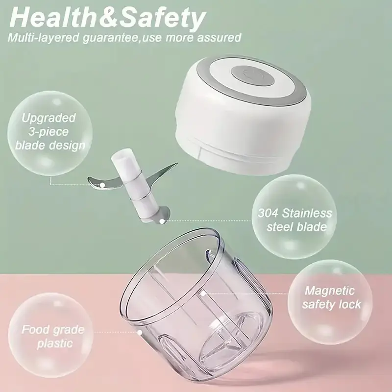 electric mini food processor with usb charging powerful motor compact portable design locking lightweight for garlic meat vegetables spices ideal for home kitchen compatible with usb powered devices Product details 0