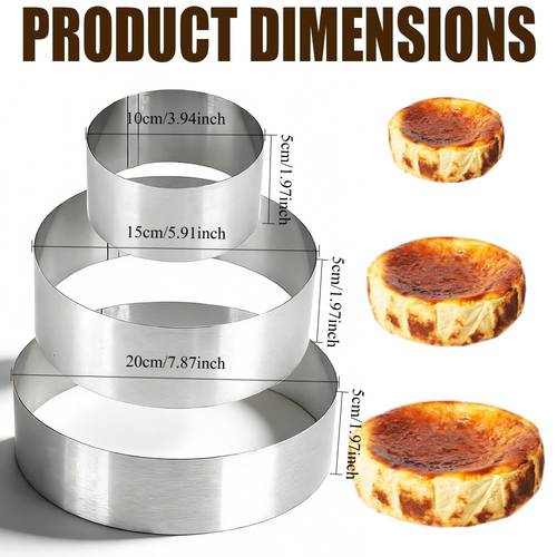 3pcs stainless steel round cake rings suitable for making cakes mousses pies biscuits and other desserts ideal for home use bakeries cake shops or restaurants 4nch 6nch 8inch