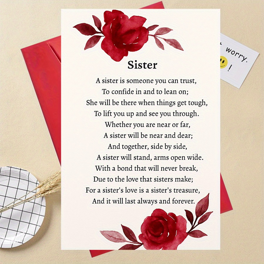 TEMU A Humorous Gift Card With A Poem For A Sister, Suitable For Birthdays Or As A Gesture Of Appreciation From A Brother Or Sister. A Stylish