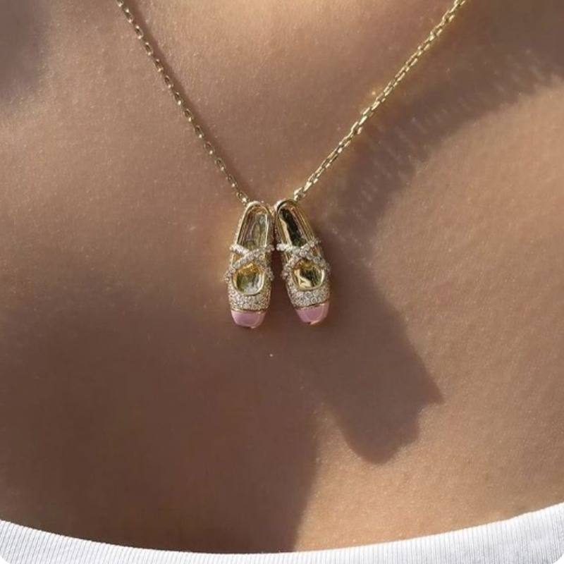 TEMU 2d Flat, Women's Ballet Shoe Pendant Necklace - With Pink Ballet Flat Shoes, Elegant Ballet Jewelry Gifts For Birthdays, Graduation Ceremonies,