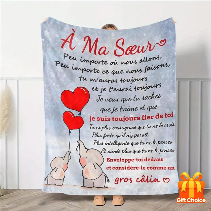 TEMU Couverture Thème Français pour Sœur Confortable - Couverture en Flanelle Douce pour Canapé, Genoux et Lit - Design Cœur et Éléphant, Tissu