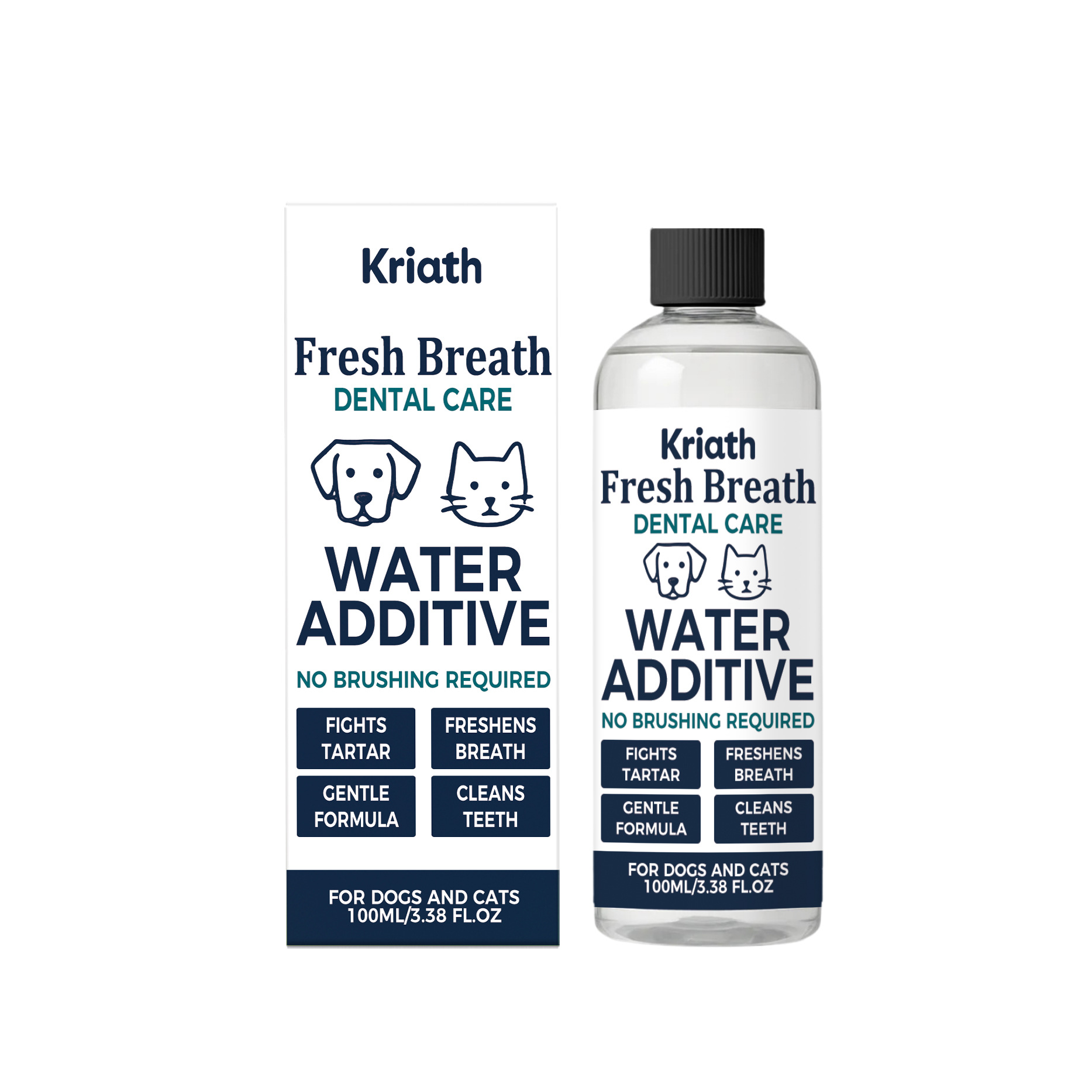 Kriath Fresh Breath Dental Care Water Additive, 100ML/3.38FL.OZ - No Brushing Required, Gentle Formula for Dogs & Cats, Fight Tartar, Freshen Bad Breath, Clean Teeth, Professional Oral Care Essential for Healthy Gums & Fresh Mouth in Pets - Image 6