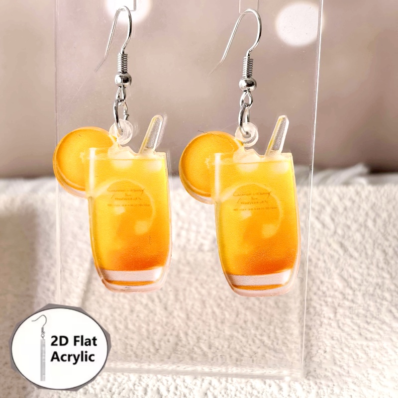 E-shop 2D Flat - Ein Paar einzigartige Ohrhänger mit Orangensaftmuster aus 2D-Acrylmaterial, geeignet für elegante Party-Accessoires für Weihnachten,
