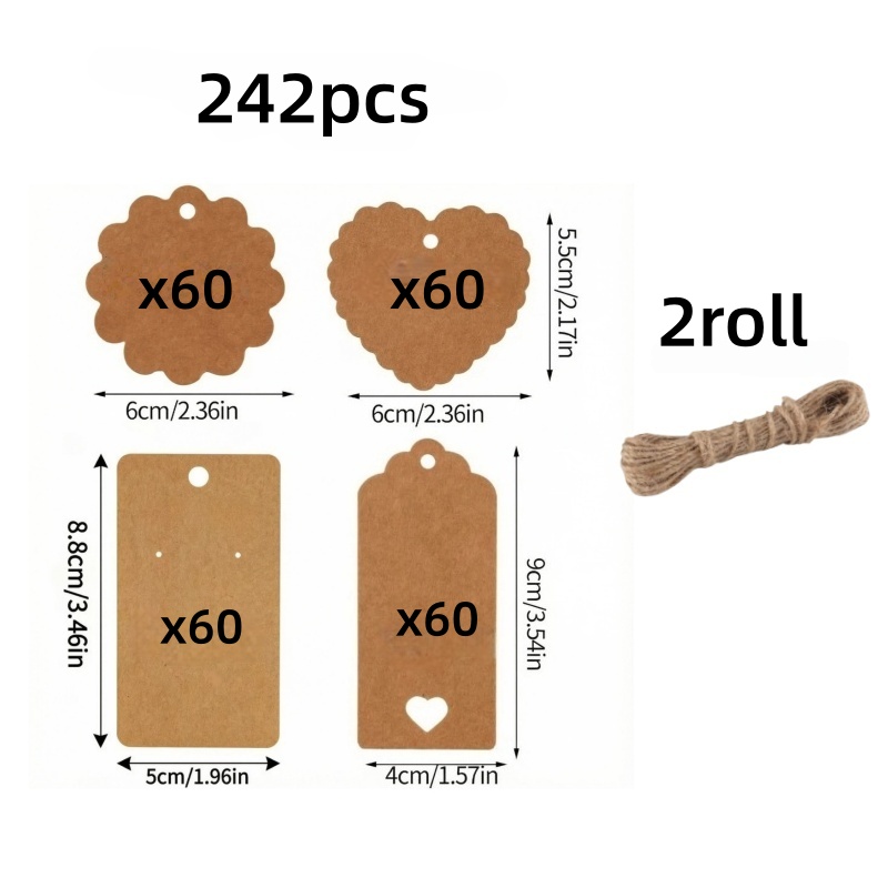 TEMU 121/242 Geschenkanhänger mit 1 Rolle/2 Rollen Bindfaden - Handgemachte Etiketten für Hochzeit, Geburtstag und Feiertags-Gastgeschenke, Elegantes