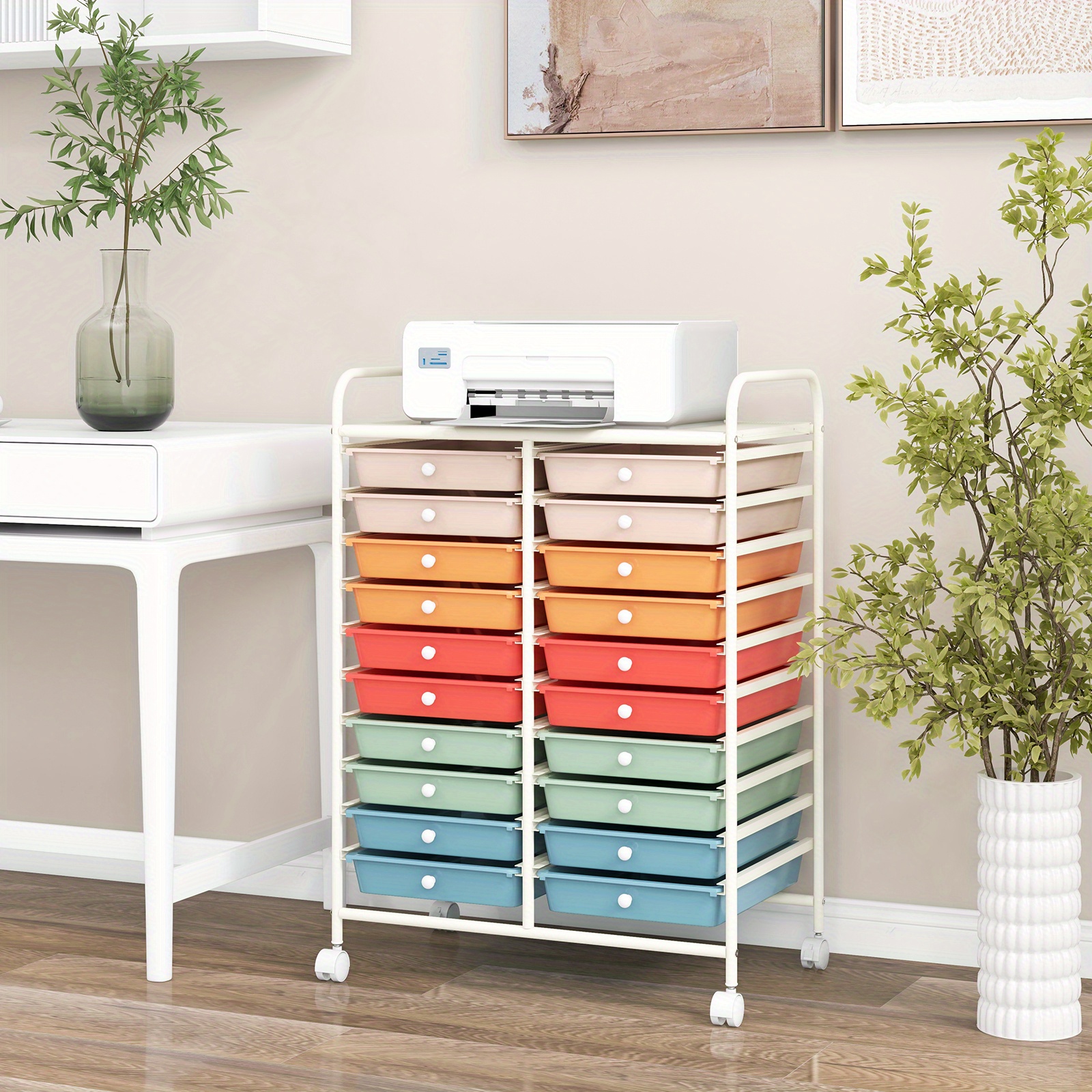   20 drawer heavy duty rolling storage cart with lockable casters 500lb capacity mobile utility cart removable drawers durable plastic construction 20 drawer organizer with top   for home office classroom craft room