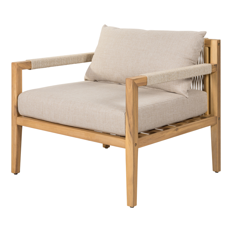 Acacia And Beige Rope Lounge Chair with Ceramic Tile Side Table Set