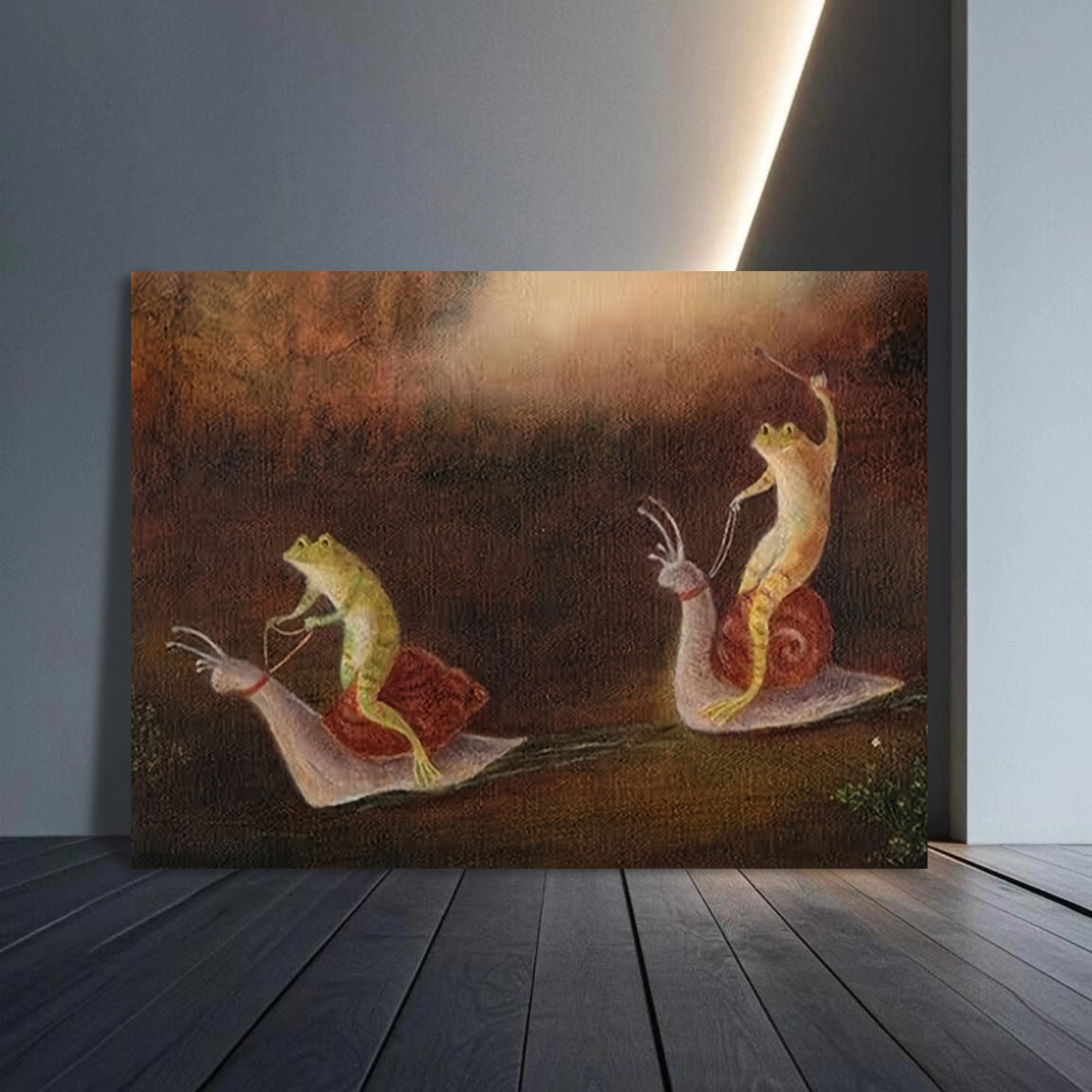 Frog Riding Snail Canvas Art Print, 12x16" - Whimsical Frameless Wall Decor For Home, Office, Cafe &…: retailer-supplied image