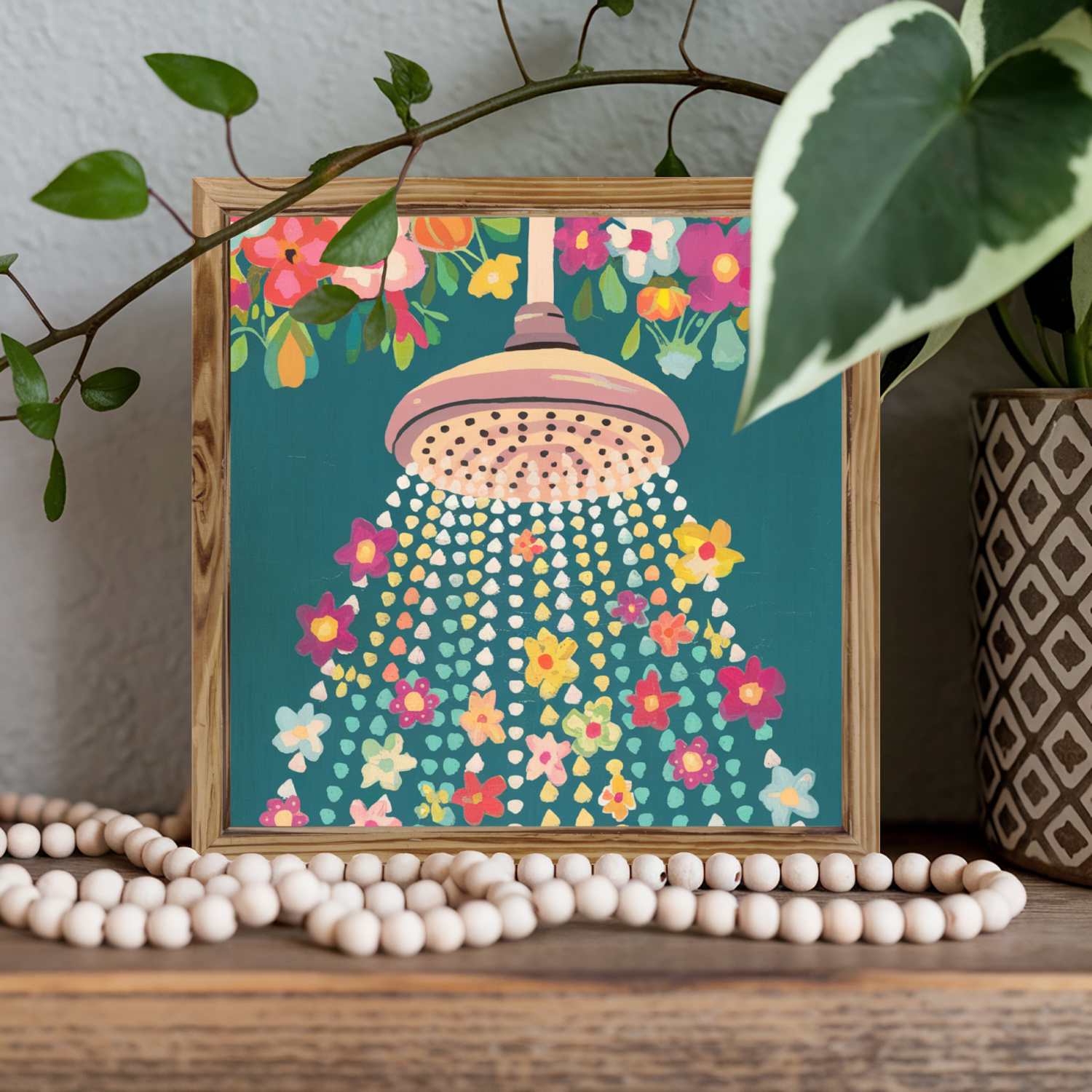 E-shop Vintage Holz Duschkopf Wandkunst, 8x8 Zoll Quadratisches Badezimmer Dekor Schild, Inspirierendes Whirlpool Poster Rahmen für Heimdekoration