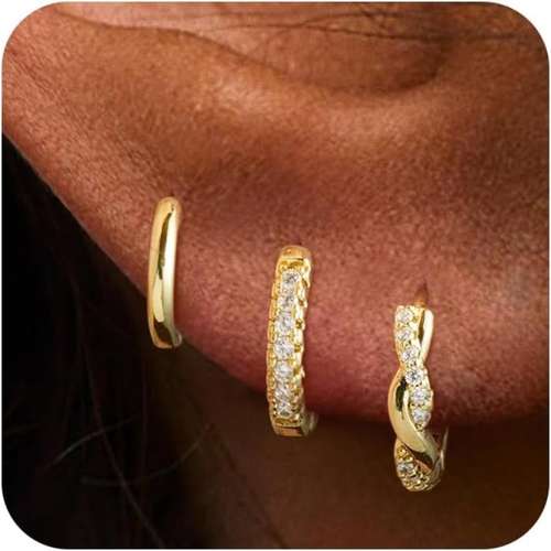 Set Da 3 Paia Di Orecchini A Cerchio Piccoli In Argento 925, Ipoallergenici, 8 Mm, Per Donna E Uomo, Per Multiple Piercing, Regalo
