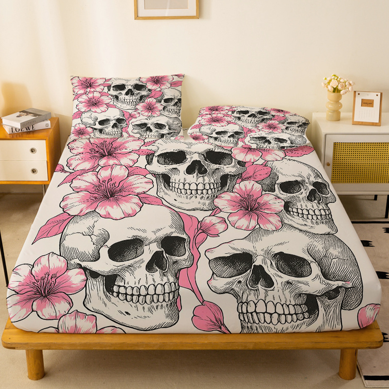 TEMU 1pc And Pink Floral Pattern Fitted Sheet, Single Deep Pocket Fitted Sheet Only, No Pillowcases, Washed Soft Fabric, Close-fitting And