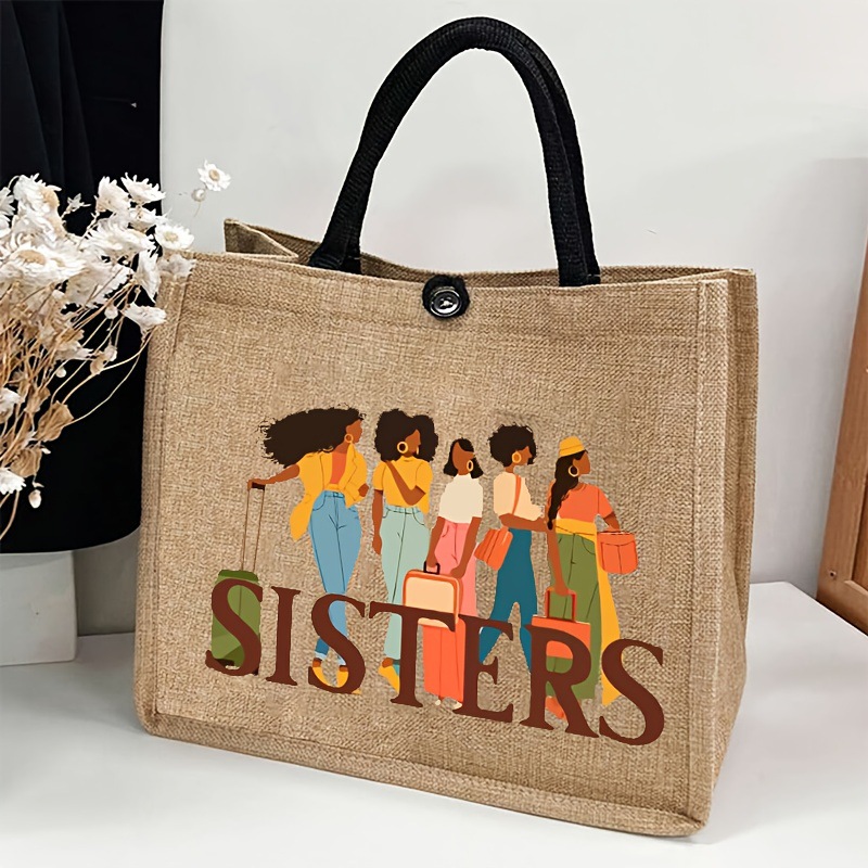 TEMU Fashion Letter Printed Sisters Handbag Large Capacity Commuter Shopping Bag Lightweight Wear-resistant Daily Handbag Double Casual Women's Bag