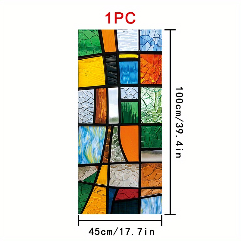 TEMU 1 Roll Of Colorful Geometric Shapes Window Film, 45Ã100cm, Frosted Pvc Material, Static Cling Decorative Sticker For Home/office/living