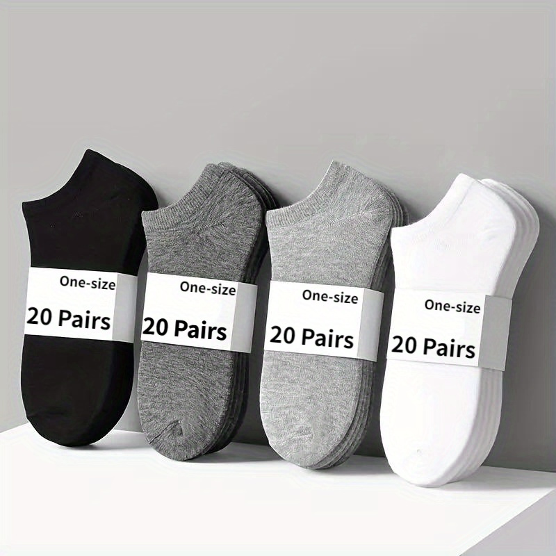 

20pcs Men's Ankle Socks In Solid Colors - Odor-resistant, Sweat-absorbing & Breathable Polyester, Comfortable Low-cut Design For , Black/gray/white/dark Gray