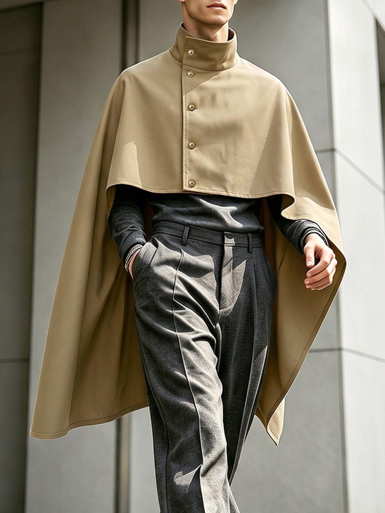 item picture bust size   center length   mens stylish cloak solid high   stand collar loose thin punk hippy gothic casual cape tops