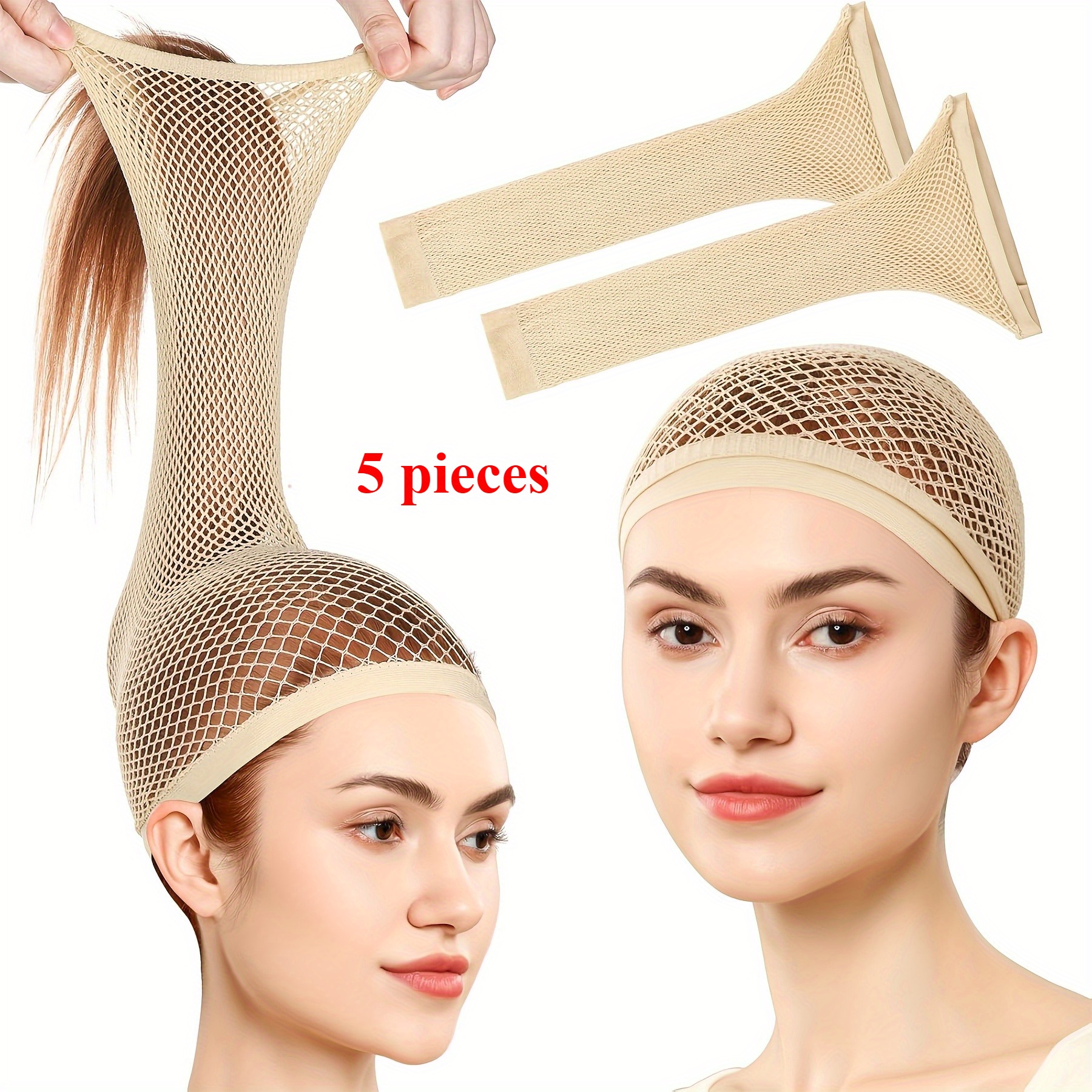 TEMU 5pcs Women's Non-slip Breathable Mesh Wig Caps Compatible For Long Wigs - Adjustable Nylon Hair Net With For Halloween, Cosplay, Rave Parties - Wig Holder Accessory For Costume Parties (5pcs)