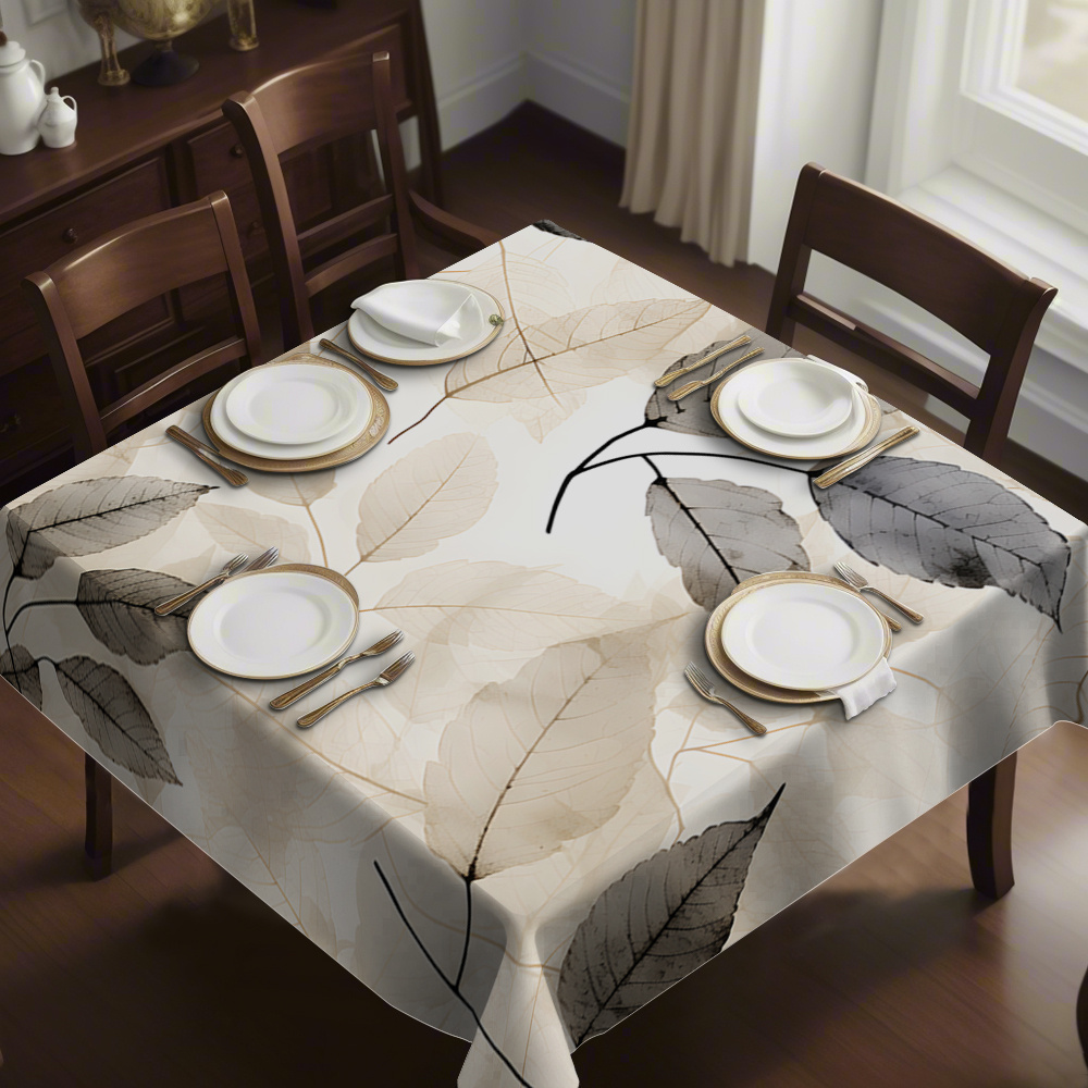 TEMU 2d Flat Banner, 1pc Artistic Ink Leaf Tablecloth, Suitable For Restaurants, Coffee Tables, Living Rooms - Fabric, Ideal For Indoor And Outdoor